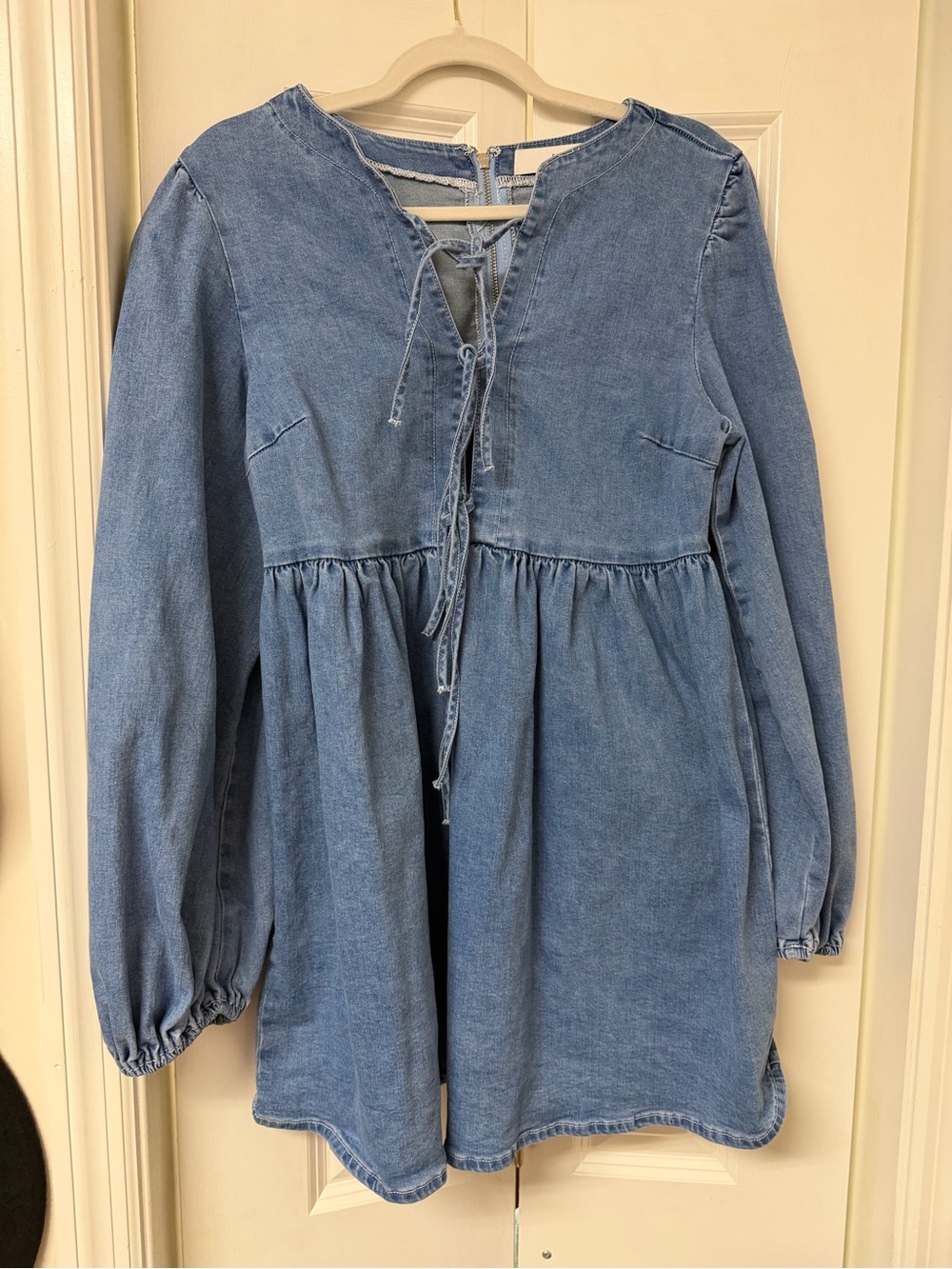 Luxe Light Blue Denim Tunic with Back Zip